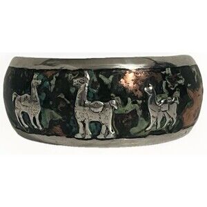 Alpaca Llama 925 Cuff Bracelet Andean Style Mixed Metal Vintage